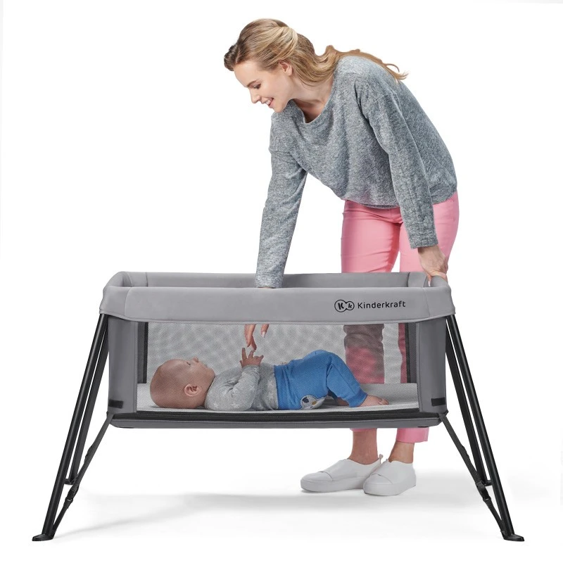 Бебешка кошара сгъваема KinderKraft MOVI, Дърво/Сиво